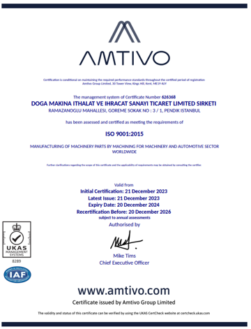 certificat de qualité iso9001-2015